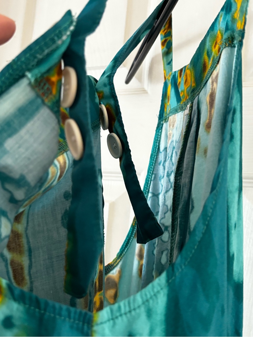 Womens Teal Patterned Jumpsuit with Adjustable Straps. Sz. Med. - Picture 5 of 10